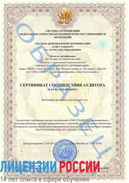 Образец сертификата соответствия аудитора №ST.RU.EXP.00006030-1 Зеленодольск Сертификат ISO 27001